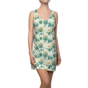 Racerback Dress Yellow Flowers Teal Print Bold Style Dipaliz - Xs - Dresses