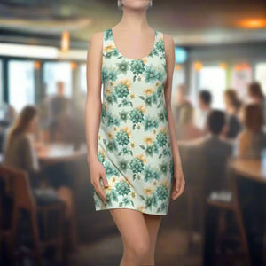 Racerback Dress Yellow Flowers Teal Print Bold Style Dipaliz - Dresses