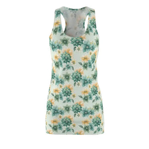 Racerback Dress Yellow Flowers Teal Print Bold Style Dipaliz - Dresses