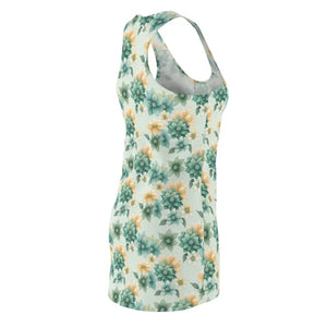 Racerback Dress Yellow Flowers Teal Print Bold Style Dipaliz - Dresses