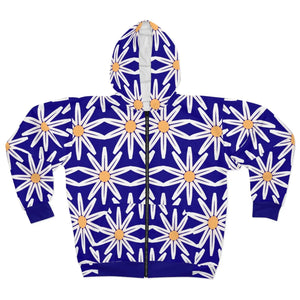 Bold White Floral Unisex Zip Hoodie - Winter Style - Dipaliz - Hoodies