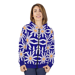 Bold White Floral Unisex Zip Hoodie - Winter Style - Dipaliz - Hoodies