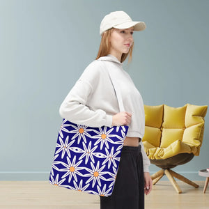 Geometric Blue Aop Tote Bag White Floral Pattern Dipaliz - Bags