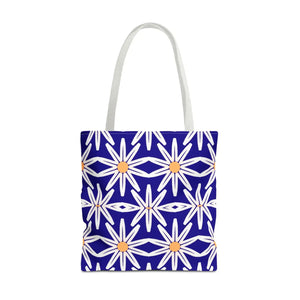Geometric Blue Aop Tote Bag White Floral Pattern Dipaliz - Bags