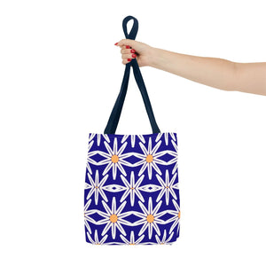 Geometric Blue Aop Tote Bag White Floral Pattern Dipaliz - Bags