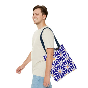 Geometric Blue Aop Tote Bag White Floral Pattern Dipaliz - Bags