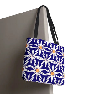 Geometric Blue Aop Tote Bag White Floral Pattern Dipaliz - Bags