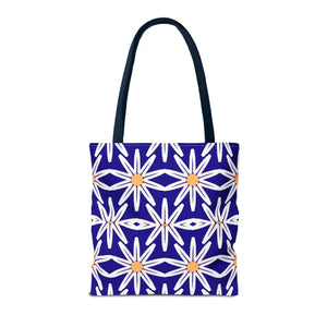 Geometric Blue Aop Tote Bag White Floral Pattern Dipaliz - Bags