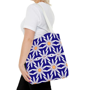 Geometric Blue Aop Tote Bag White Floral Pattern Dipaliz - Bags