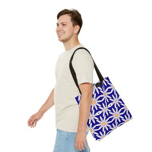 Geometric Blue Aop Tote Bag White Floral Pattern Dipaliz - Bags