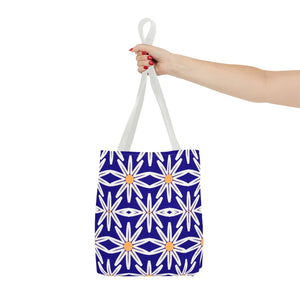 Geometric Blue Aop Tote Bag White Floral Pattern Dipaliz - Bags