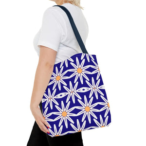 Geometric Blue Aop Tote Bag White Floral Pattern Dipaliz - Bags