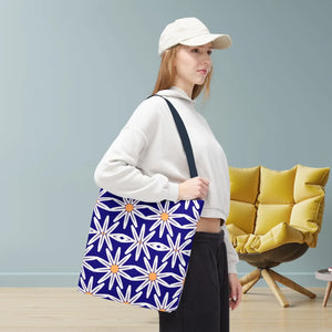 Geometric Blue Aop Tote Bag White Floral Pattern Dipaliz - Bags