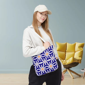 Geometric Blue Aop Tote Bag White Floral Pattern Dipaliz - Bags