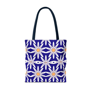 Geometric Blue Aop Tote Bag White Floral Pattern Dipaliz - Bags
