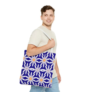 Geometric Blue Aop Tote Bag White Floral Pattern Dipaliz - Bags