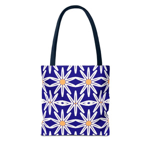Geometric Blue Aop Tote Bag White Floral Pattern Dipaliz - Bags