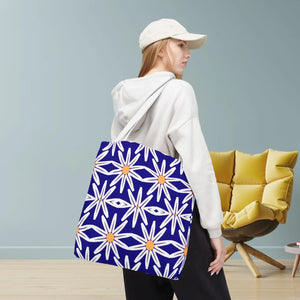 Geometric Blue Aop Tote Bag White Floral Pattern Dipaliz - Bags