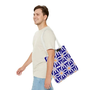 Aop Tote Bag - White Floral Pattern Geometric Blue - Dipaliz - Bags