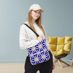 Aop Tote Bag - White Floral Pattern Geometric Blue - Dipaliz - Bags