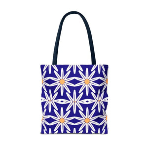 Aop Tote Bag - White Floral Pattern Geometric Blue - Dipaliz - Bags