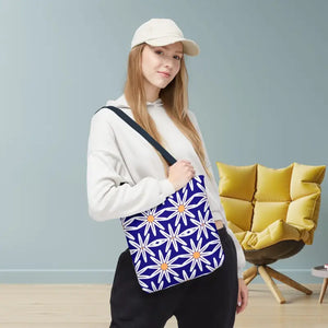 Aop Tote Bag - White Floral Pattern Geometric Blue - Dipaliz - Bags