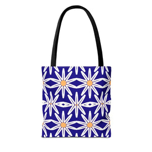 Aop Tote Bag - White Floral Pattern Geometric Blue - Dipaliz - Bags