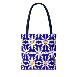 Aop Tote Bag - White Floral Pattern Geometric Blue - Dipaliz - Bags