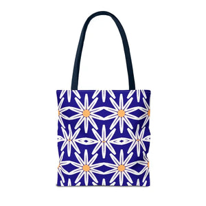 Aop Tote Bag - White Floral Pattern Geometric Blue - Dipaliz - Bags