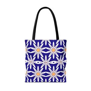 Aop Tote Bag - White Floral Pattern Geometric Blue - Dipaliz - Bags
