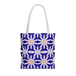 Aop Tote Bag - White Floral Pattern Geometric Blue - Dipaliz - Bags