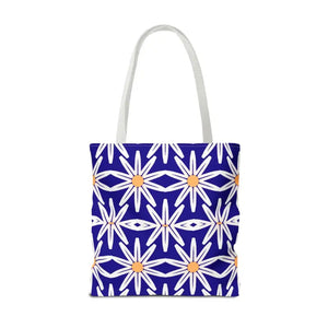 Aop Tote Bag - White Floral Pattern Geometric Blue - Dipaliz - Bags