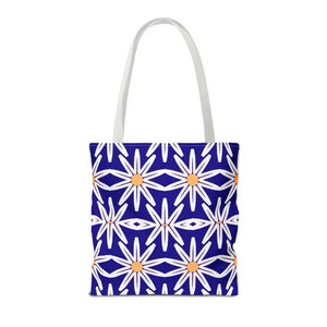 Aop Tote Bag - White Floral Pattern Geometric Blue - Dipaliz - Bags