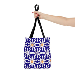 Aop Tote Bag - White Floral Pattern Geometric Blue - Dipaliz - Bags