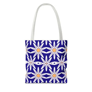 Aop Tote Bag - White Floral Pattern Geometric Blue - Dipaliz - Bags