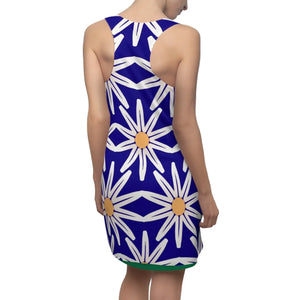 Blue Dress Racerback - White Flower Pattern - Dipaliz - Dresses - Xs