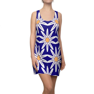 Blue Dress Racerback - White Flower Pattern - Dipaliz - Dresses - Xs