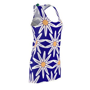 Blue Dress Racerback - White Flower Pattern - Dipaliz - Dresses - Xs