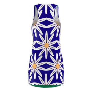 Blue Dress Racerback - White Flower Pattern - Dipaliz - Dresses - Xs