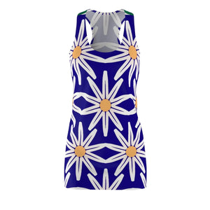 Blue Dress Racerback - White Flower Pattern - Dipaliz - Dresses - Xs