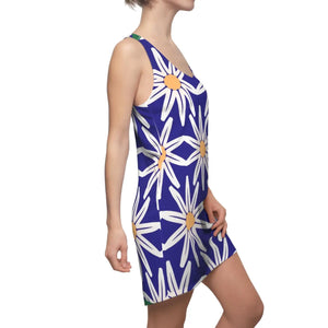 Blue Dress Racerback - White Flower Pattern - Dipaliz - Dresses - Xs