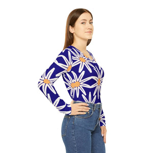 Cobalt Daisy Women’s Long Sleeve V-neck Shirt (aop) - T-shirts