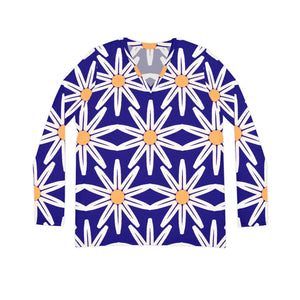 Cobalt Daisy Women’s Long Sleeve V-neck Shirt (aop) - T-shirts