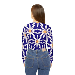 Cobalt Daisy Women’s Long Sleeve V-neck Shirt (aop) - T-shirts
