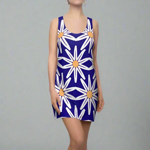 Racerback Dress White Flower Pattern Vibrant Style Dipaliz - Dresses