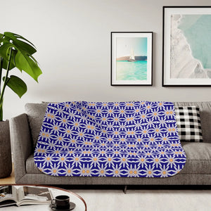 Sherpa Blanket – White Flowers Geometric Pattern - Dipaliz - Blankets
