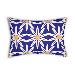 White Flowers on Blue Spun Polyester Lumbar Pillow - Dipaliz - 20’’ × 14’’ - Pillows