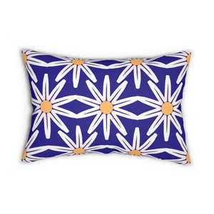White Flowers on Blue Spun Polyester Lumbar Pillow - Dipaliz - 20’’ × 14’’ - Pillows