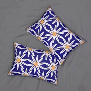 White Flowers on Blue Spun Polyester Lumbar Pillow - Dipaliz - 20’’ × 14’’ - Pillows