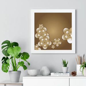 White Flowers Brown Background Framed Horizontal Poster - Dipaliz - Posters Prints & Visual Artwork